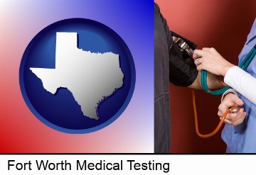 a nurse checking a patient's blood pressure in Fort Worth, TX