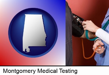 a nurse checking a patient's blood pressure in Montgomery, AL